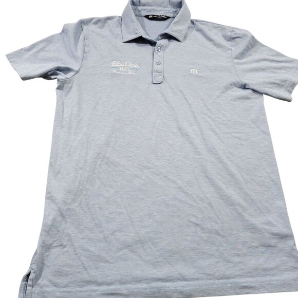 Travis Mathew Polo Shirt Mens Mediun Blue Short Sleeve Golf Logo - Picture 1 of 7